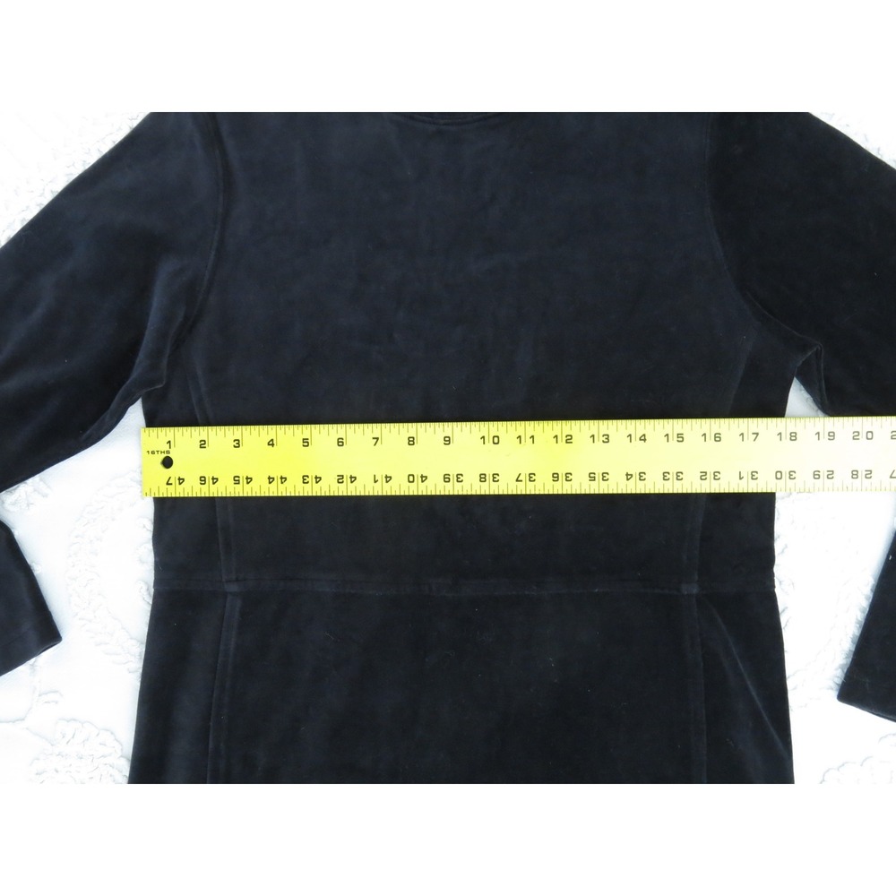 Vintage 90s LL Bean Small Velour Cotton Velvet Mock Neck Dress Black Sheath - Picture 6 of 7